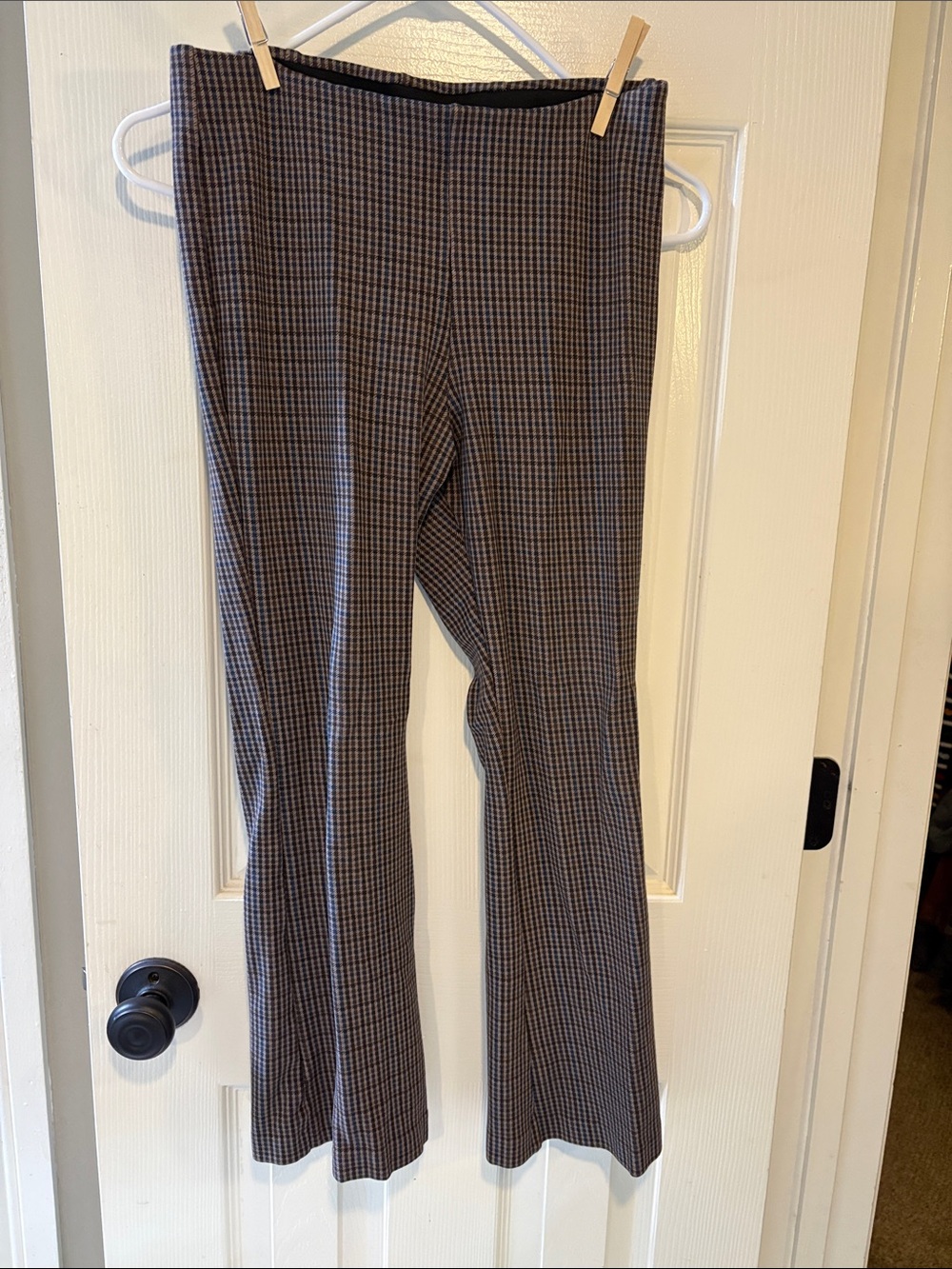 Women’s Checked Brown Dress Pants - Stretch Flare